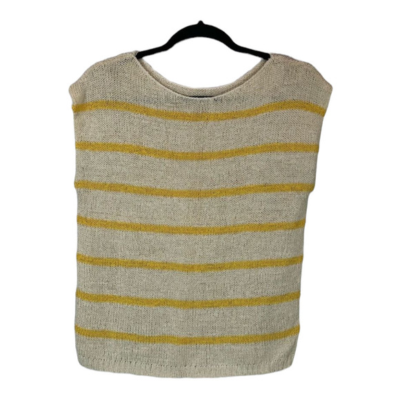 Old Navy Cap Short Sleeve Cream Yellow Striped Casual Sweater Top Medium M - Picture 4 of 5